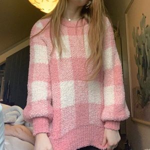 Pink checkered  fuzzy sweater!!!